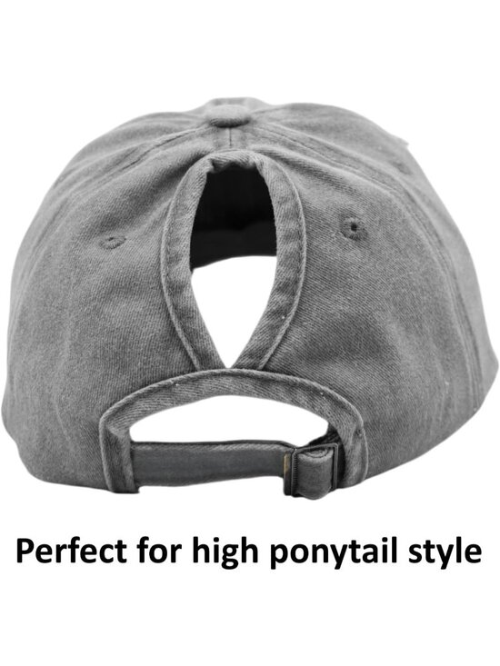 〽️Women Fabric Gray High Ponytail Baseball Cap Trucker Bad Hair Day Adjustable